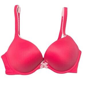 Victoria's Secret Size 34D Fuchsia Pink Perfect Shape Push Up Bra Padded Lace